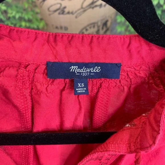 MADEWELL Embellished Tomato Red Cotton Boho Tunic, XS - Picture 8 of 10